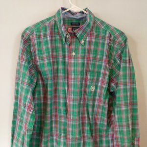 Chaps Plaid Green Button Down Medium M shirt Mens